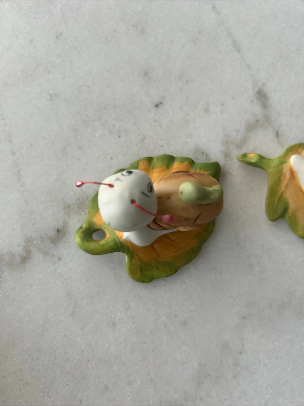 Vintage Ceramic Snail Figurine Set in Brown and Green